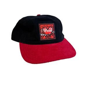 Coca Cola Keith Haring Corduroy Snap Back Baseball Hat Black Red One Size